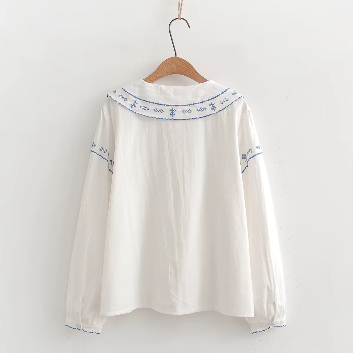 Chemises brodées de fleurs en coton pour femmes, hauts à col à revers, manches longues, chemisiers a