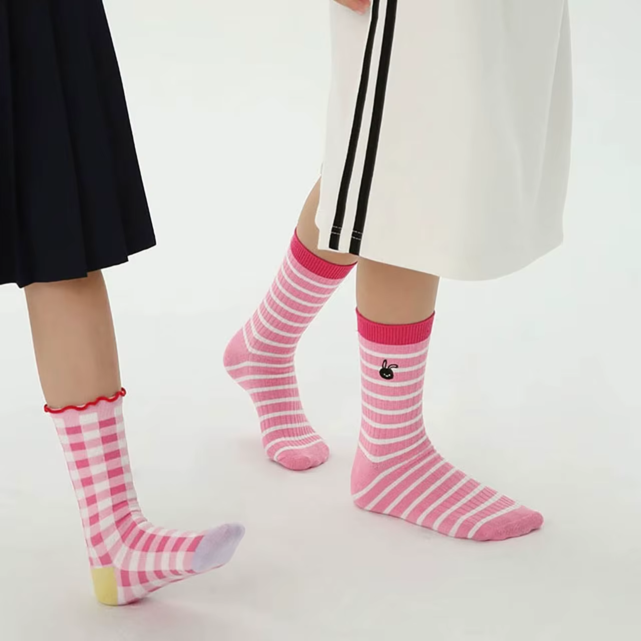 4 paires de chaussettes roses pour filles, chaussettes mi-tube en coton pour enfants, chaussettes co