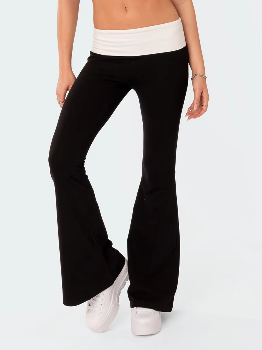Pantalon évasé pour femmes, décontracté, couleur contrastée, créativité, taille élastique, bas de cl