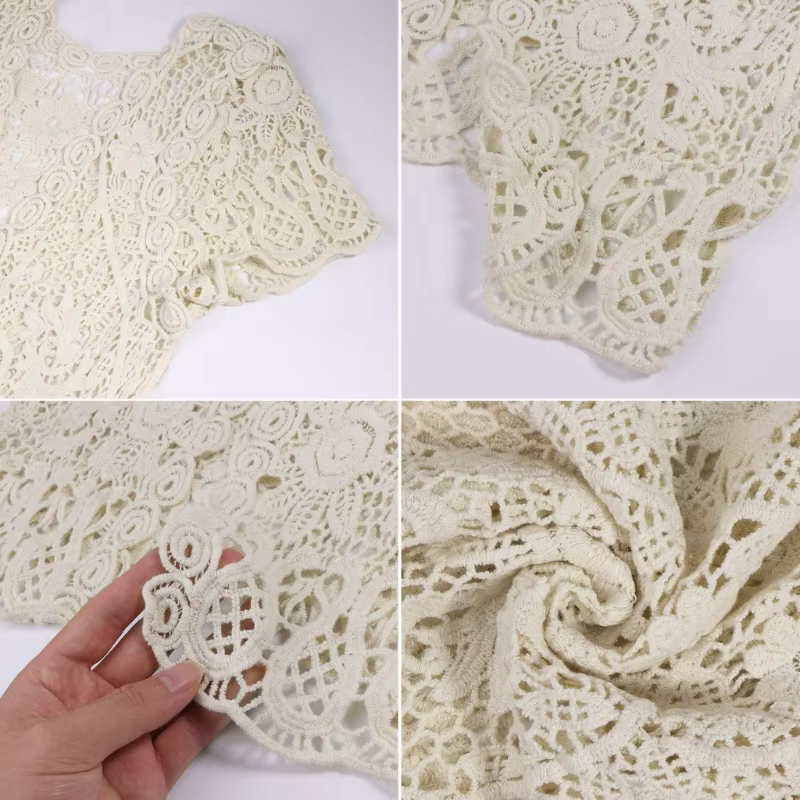 Femmes manches courtes Crochet haussements d'épaules évider fleur dentelle ouvert devant recadrée Ca