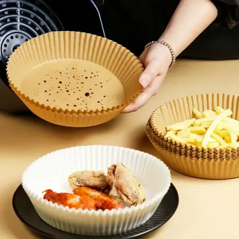 Papier jetable pour friteuse à Air, 50/100 pièces, carré et rond, plaque de cuisson pour Barbecue, t