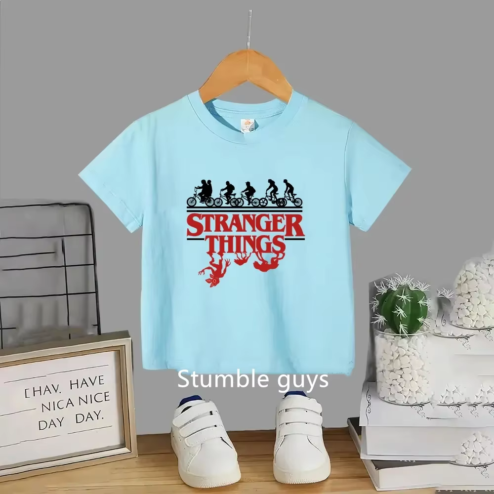 T-shirt d'été pour enfants, motif dessin animé mignon, imprimé Stranger Things, vêtements pour garço