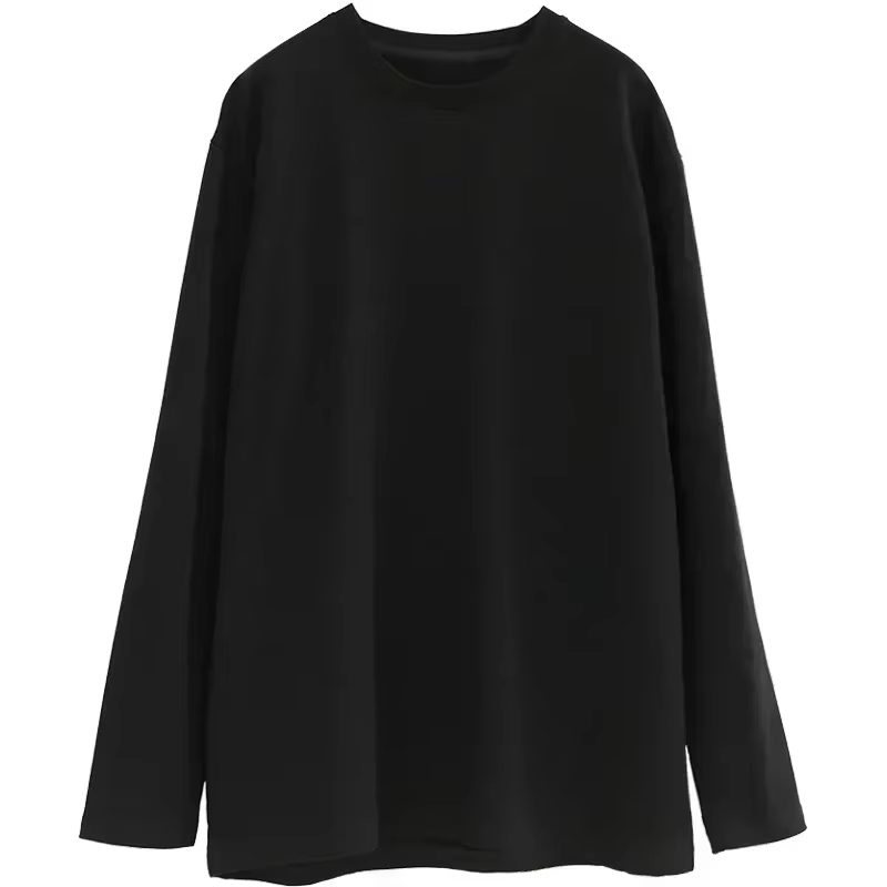 CHIC VEN printemps automne femmes couleur unie ample à manches longues T-shirt col rond haut basique