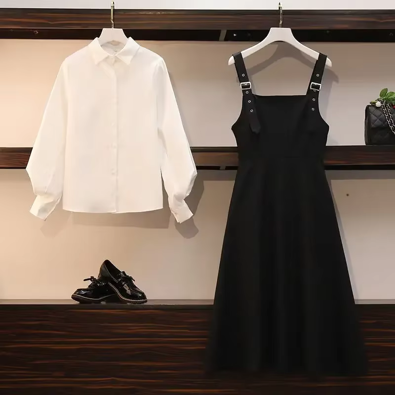 Ensemble deux pièces grande taille pour femmes, costume printemps et automne, chemise + robe à la mo