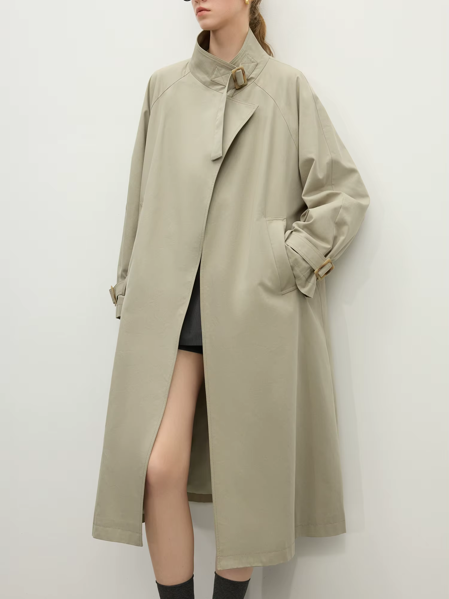 FSLE-Manteau long décontracté à col montant pour femme, tenue de bureau, style britannique, nouvelle