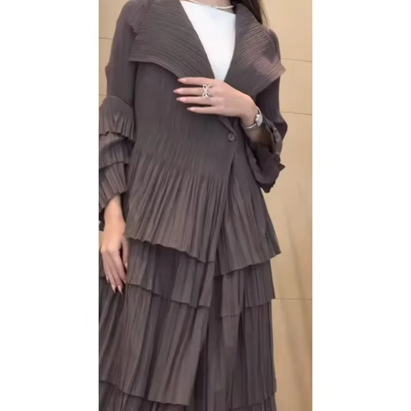 YUDX-Manteau à volants plissés épissés pour femmes, revers, manches évasées complètes, bouton unique