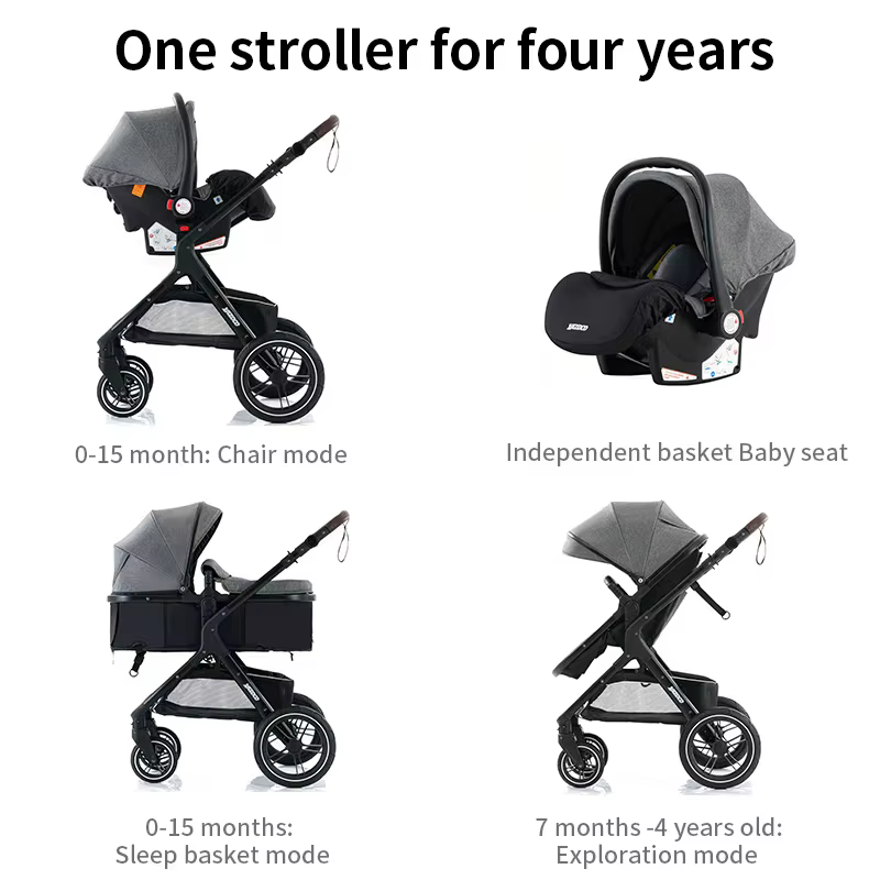 Système de voyage 3-en-1 pour bébé : poussette, landau et siège inclinable, pliable, haute position,