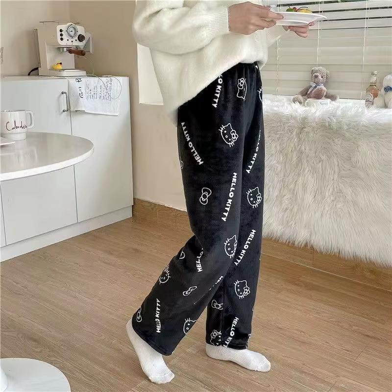 Kawaii productos Hello Kitty flanelle pyjama pantalon automne hiver épaissi polaire chaud décontract