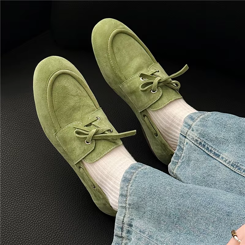 MORAZORA – mocassins en cuir suédé pour femmes, 3 couleurs, chaussures plates à lacets, bout rond, c