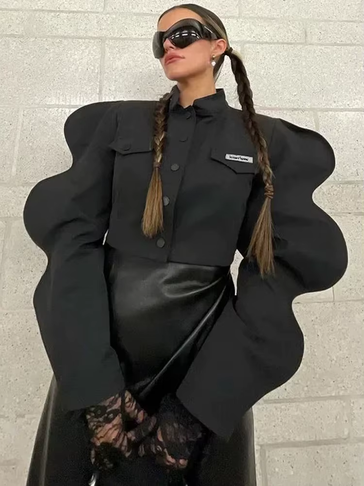 Weird Puss-Veste à Manches Spéciales pour Femme, Manteau Court Décontracté, à Simple Boutonnage, Cou
