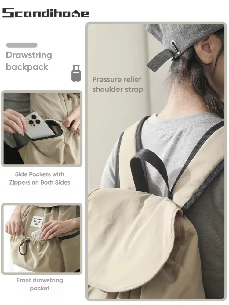 Grand sac à dos imperméable en nylon avec cordon de serrage pour hommes et femmes, compartiment pour