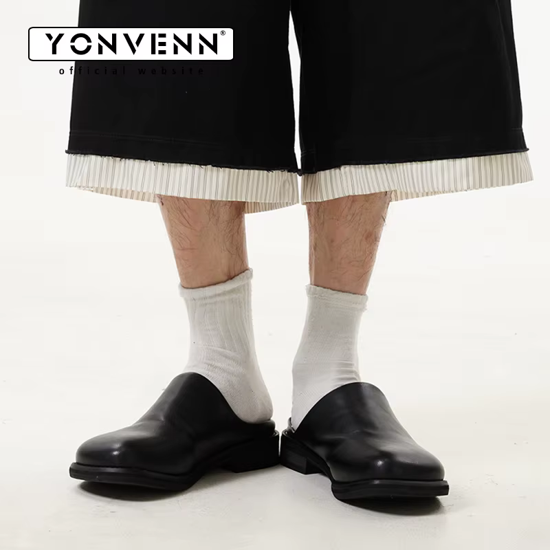 Pantoufles en cuir pour hommes, chaussures habillées décontractées, Mules Cleanfit haut de gamme, re