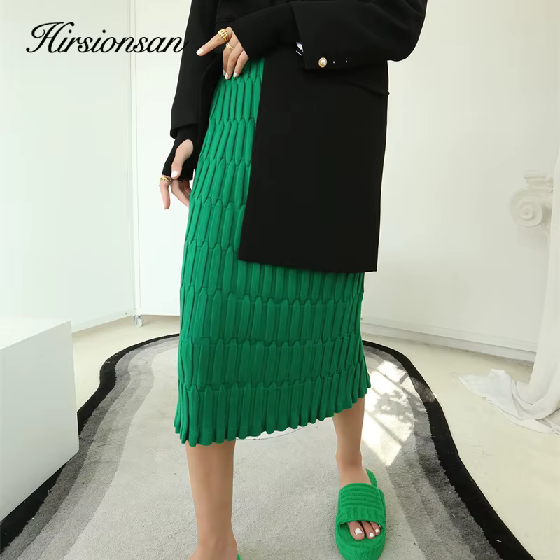 Hirsionsan-Jupe droite élastique solide pour femme, Streetwear vintage, All-Match, Amincissant, Chau