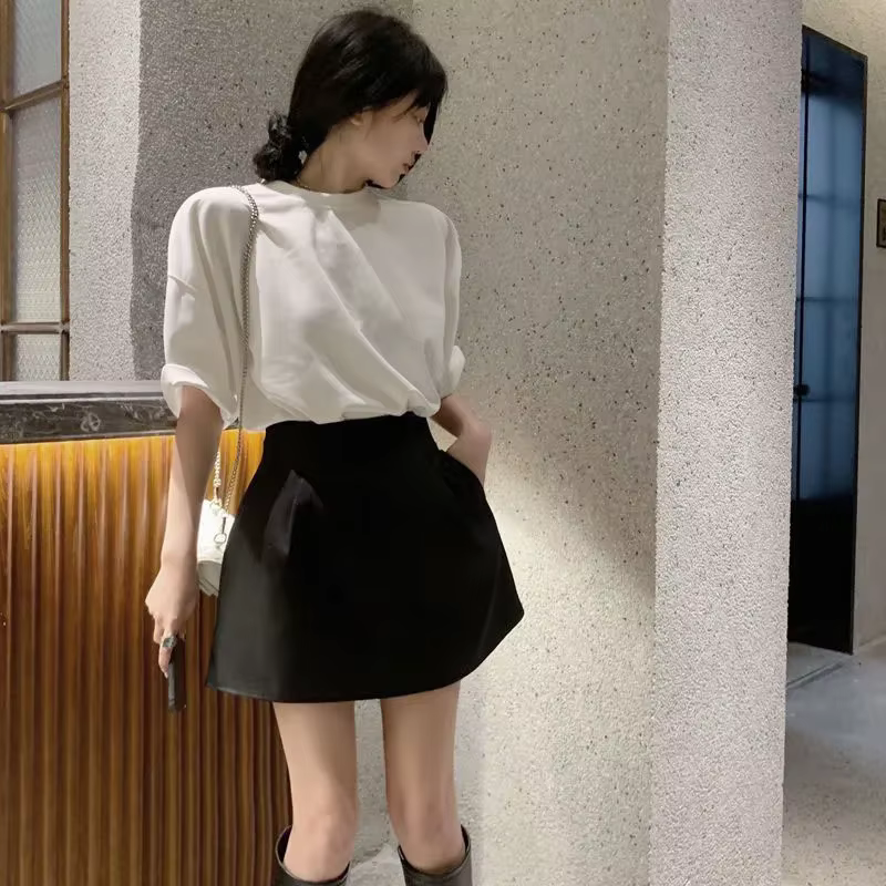 Lucyever-Jupe Courte Bouffante Noire et Blanche pour Femme, Vêtement Assressentiavec Tout, Poche Y2K