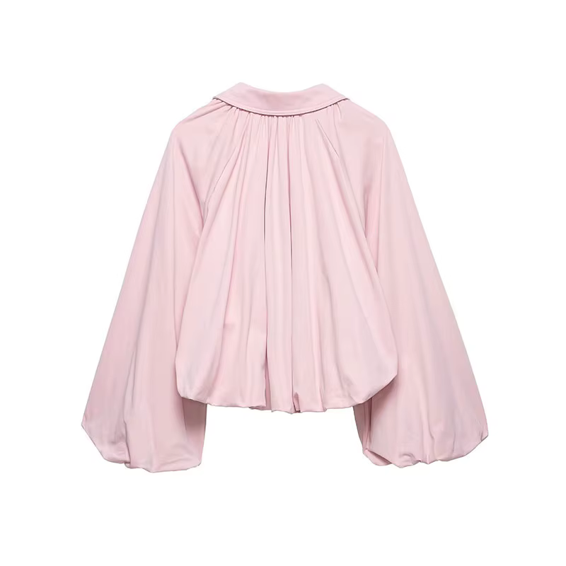 Veste Bomber Femme NLZGMSJ Printemps 2026 Manches Bouffantes Plissées Fermeture Éclair Manteau Ample
