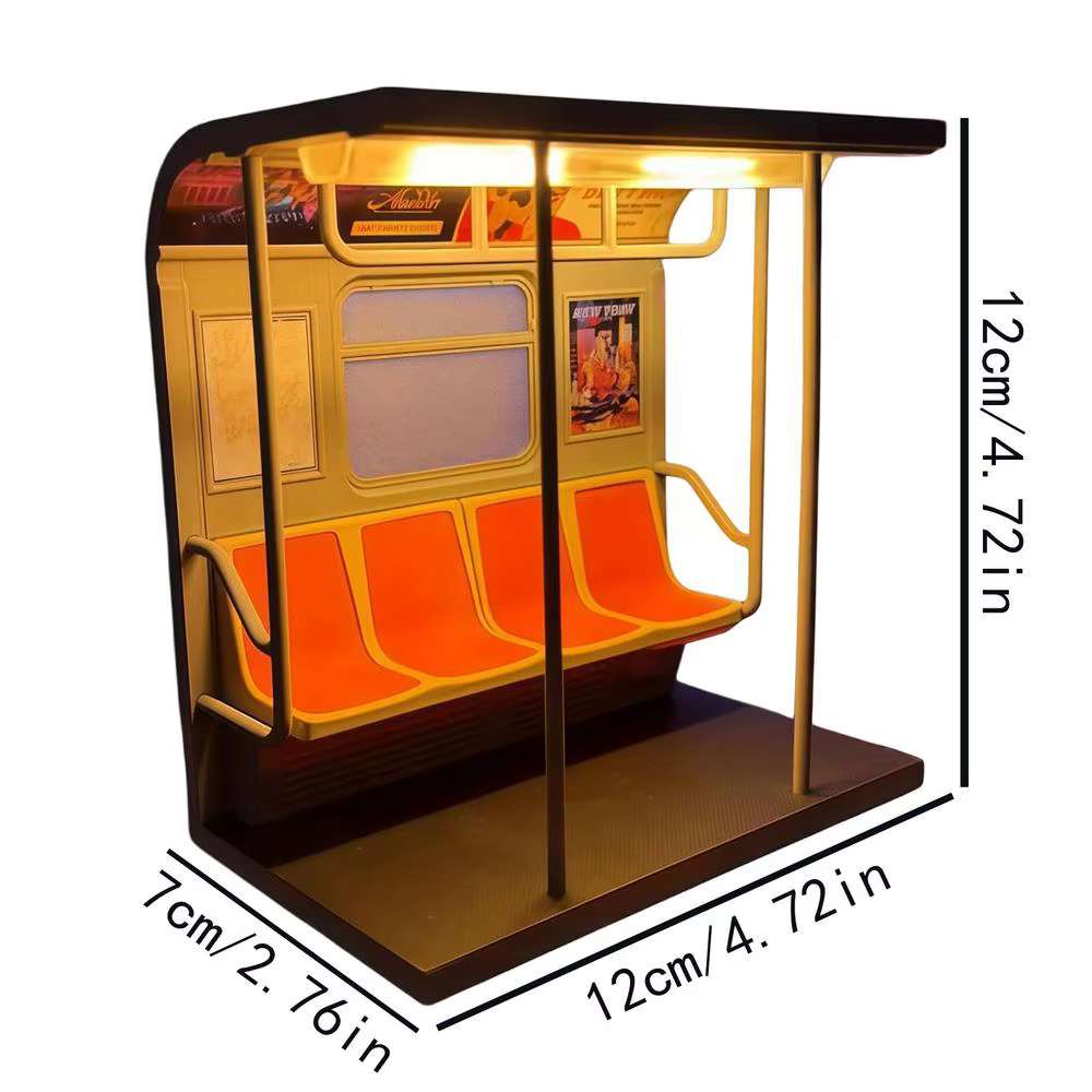 Lampe de chevet LED rétro en forme de train de métro avec 3 affiches interchangeables, lampe de tabl