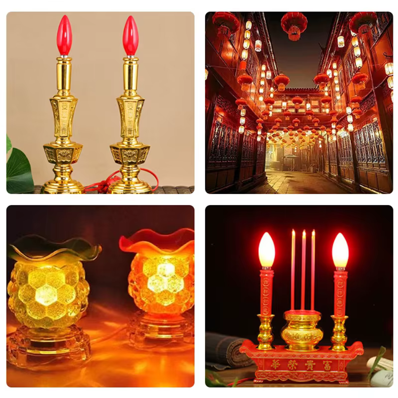 Ampoule d'autel LED E12/E14, bougie rouge, lampe de bouddha, Temple, lampe décorative, perle de boud