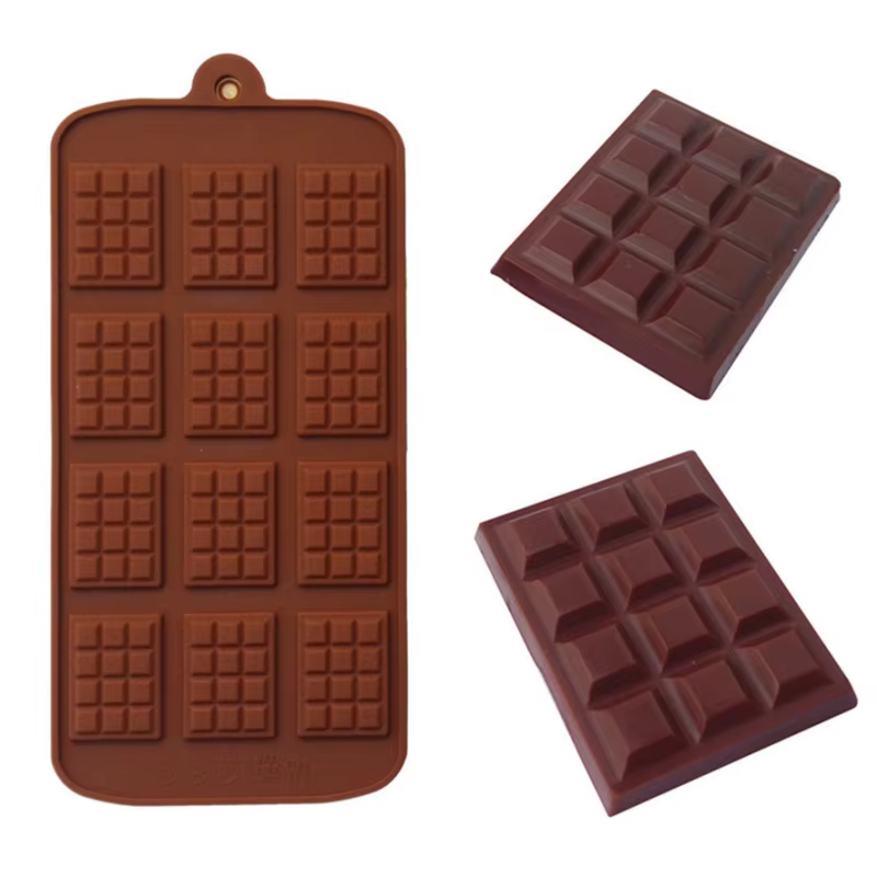 12 moules à chocolat en Silicone, moules à gaufres à Fondant, moule de barre de bonbons, outils de d