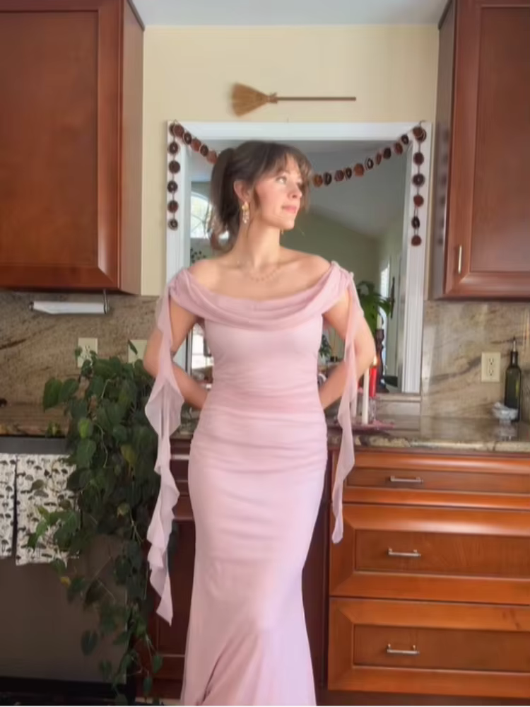 Robe de soirée élégante pour femme, style célébrité, à volants superposés, épaules dénudées, fluide,