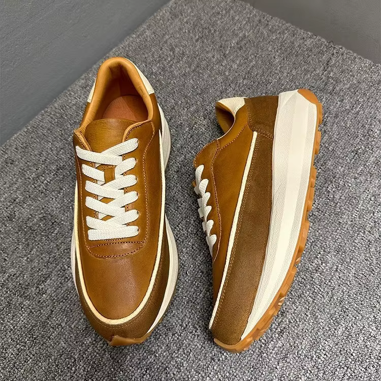 Chaussures de course rétro 2025 pour hommes | Baskets à semelle épaisse en cuir véritable | Chau