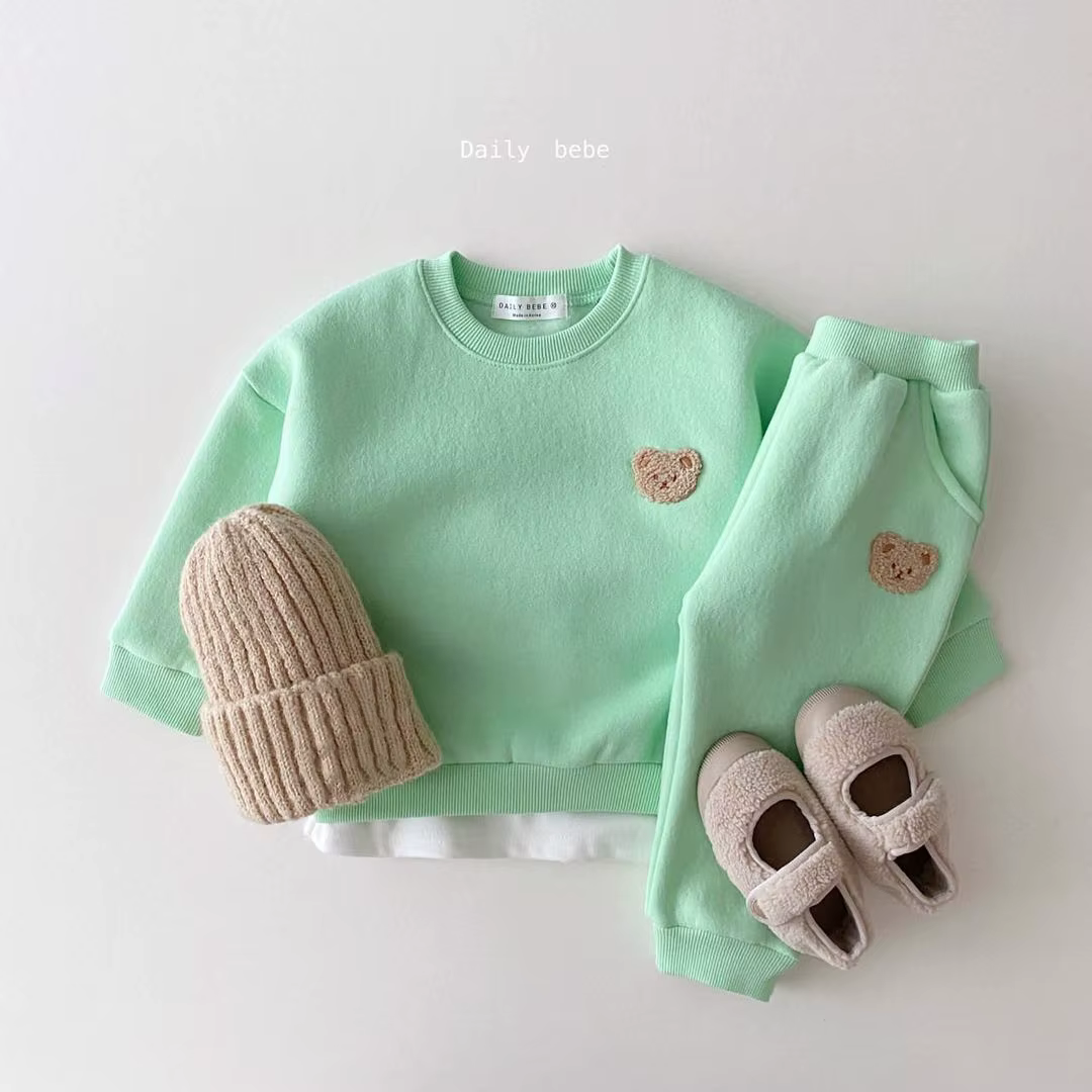 Ensemble de pull en polaire avec broderie d'ours pour fille de 1 à 5 ans, sweat-shirt + pantalon de