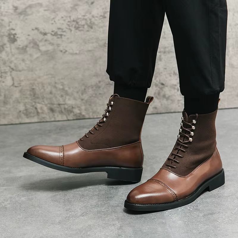 Bottes courtes en cuir de style britannique pour hommes, chaussures décontractées noires, marque, gr
