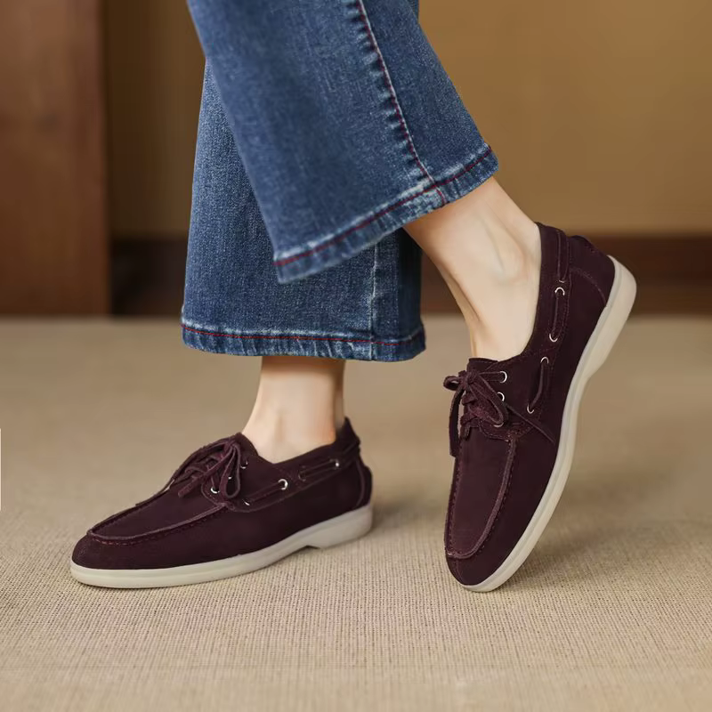 Chaussures plates pour femmes en daim de vache, taille 34-42, neuves, lacets, printemps automne, cha