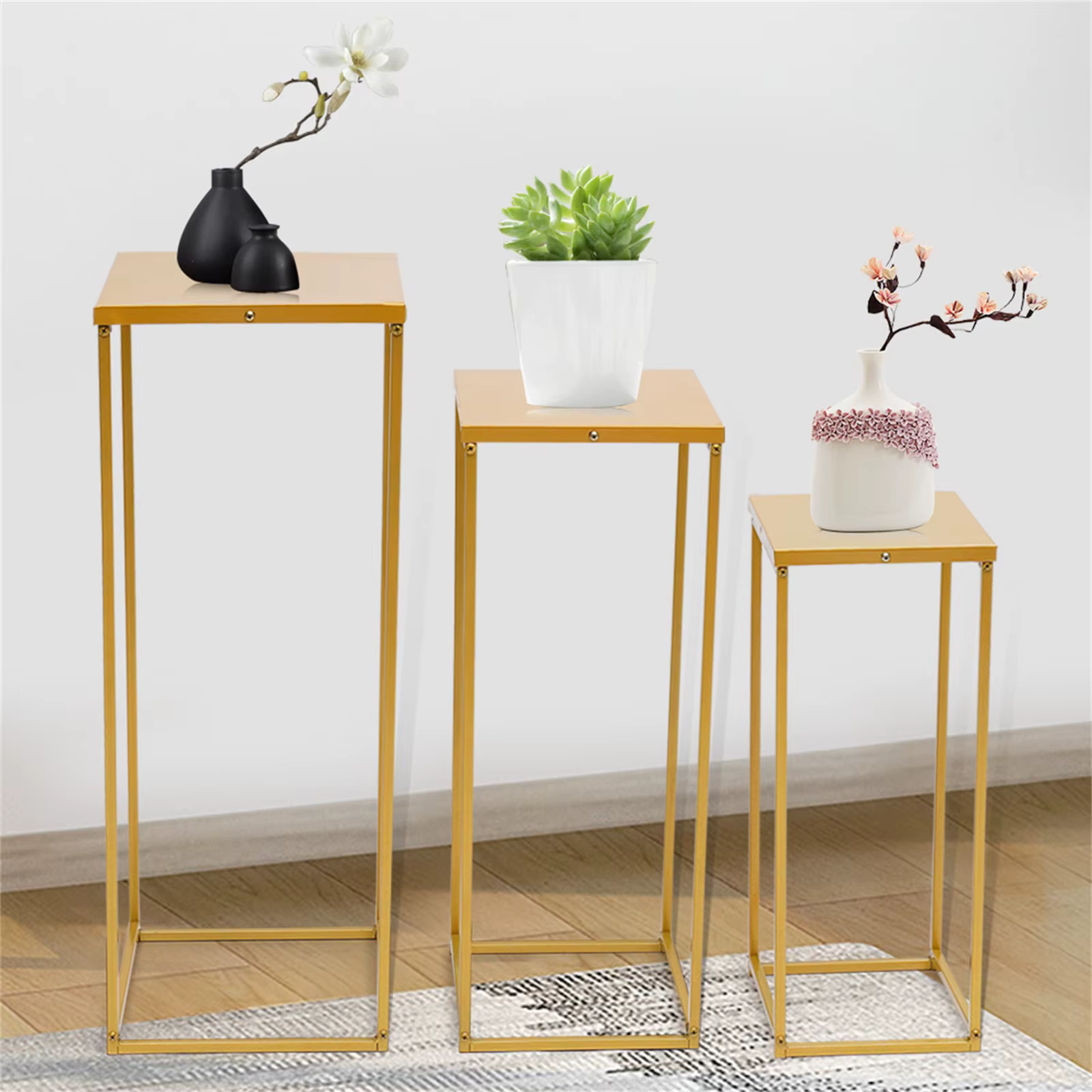 Ensemble de 3 supports de fleurs carrés en métal, support pour plantes, colonne d'art, route, plomb,