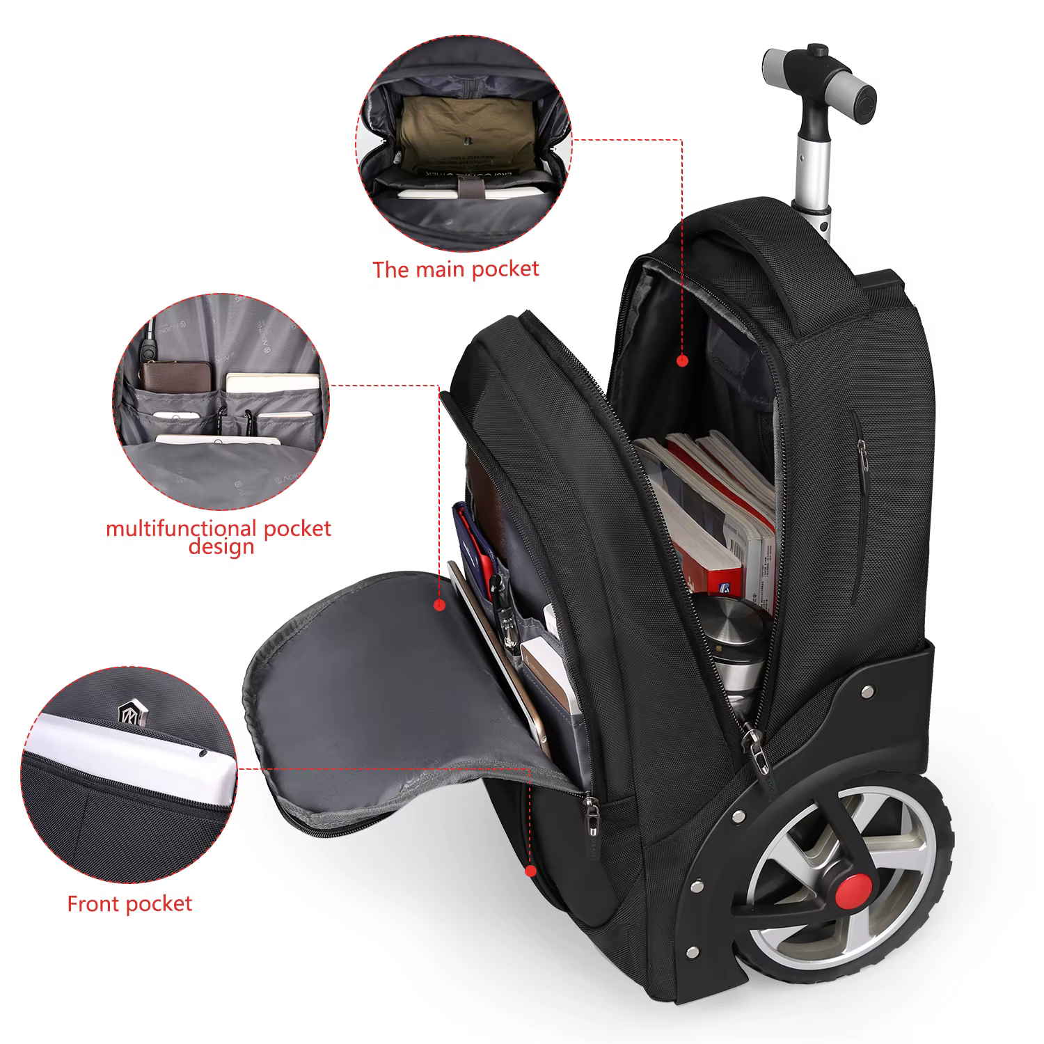 Sac à dos à bagages roulants de 20 pouces avec roulettes, valises de voyage, sacs à roulettes de gra