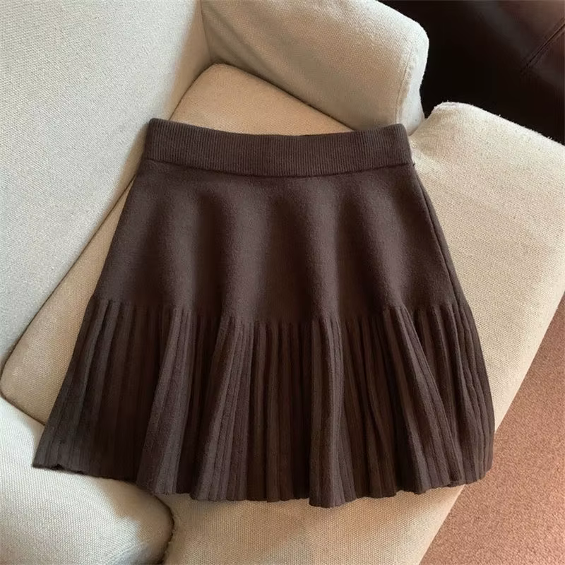 Mini jupes plissées coréennes, douces, tricotées, taille élastique, décontractées, pour jeunes, vête