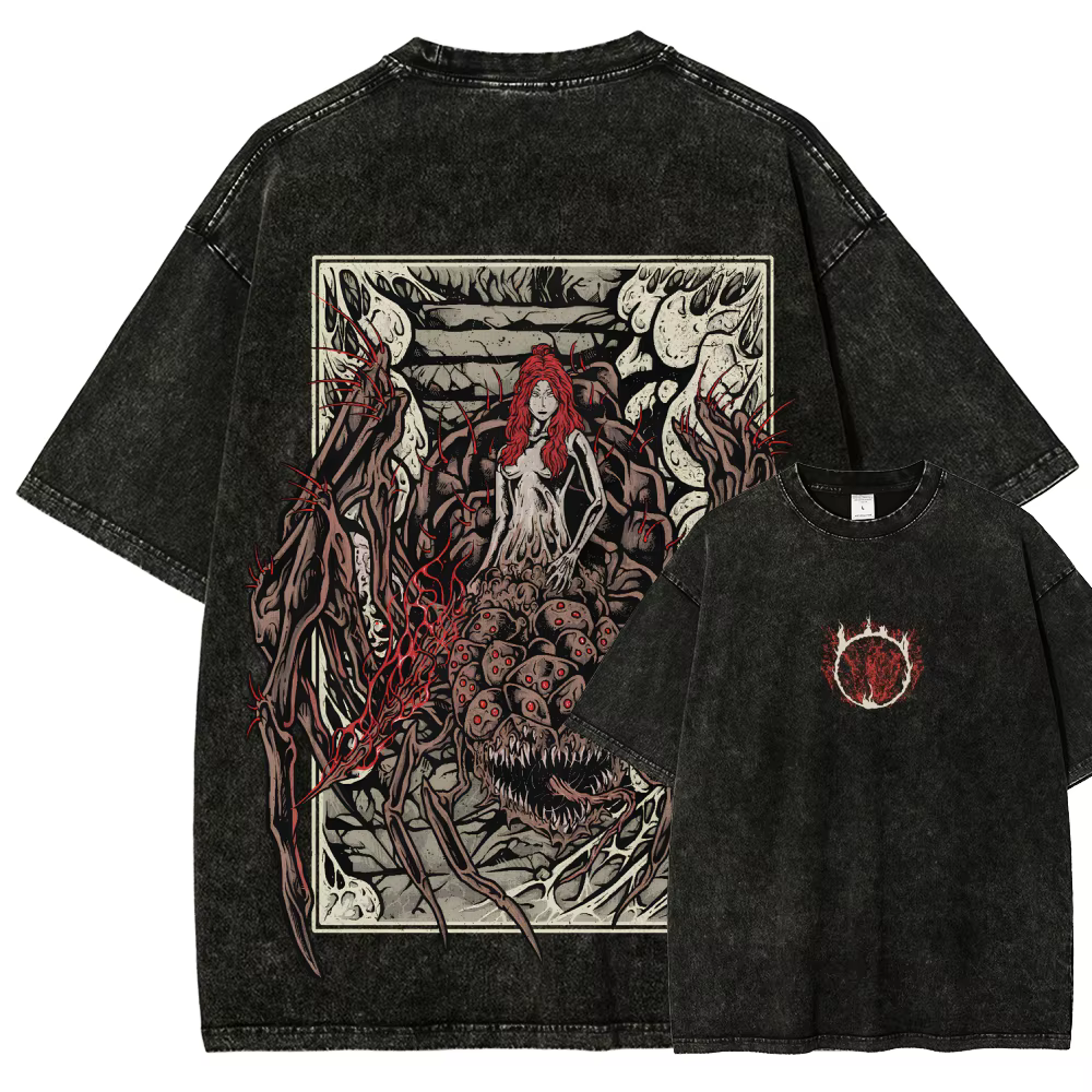 T-shirt délavé Dark Souls pour les amateurs d'anime, vêtements toute l'année, nouveau modèle, vêteme