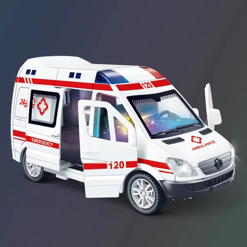 1:32 Mini voiture Diecast Ambulance camion de pompier modèle de voiture de police son et lumière véh
