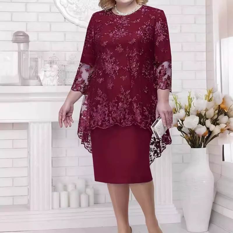 Nouvelle Robe de Soirée Grande Taille pour Femme, Ensemble Deux Pièces avec Broderie en Dentelle de