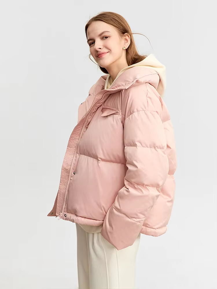 AMII-Doudoune courte en duvet de canard pour femme, manteau à manches tombantes, revers, bouffante, 