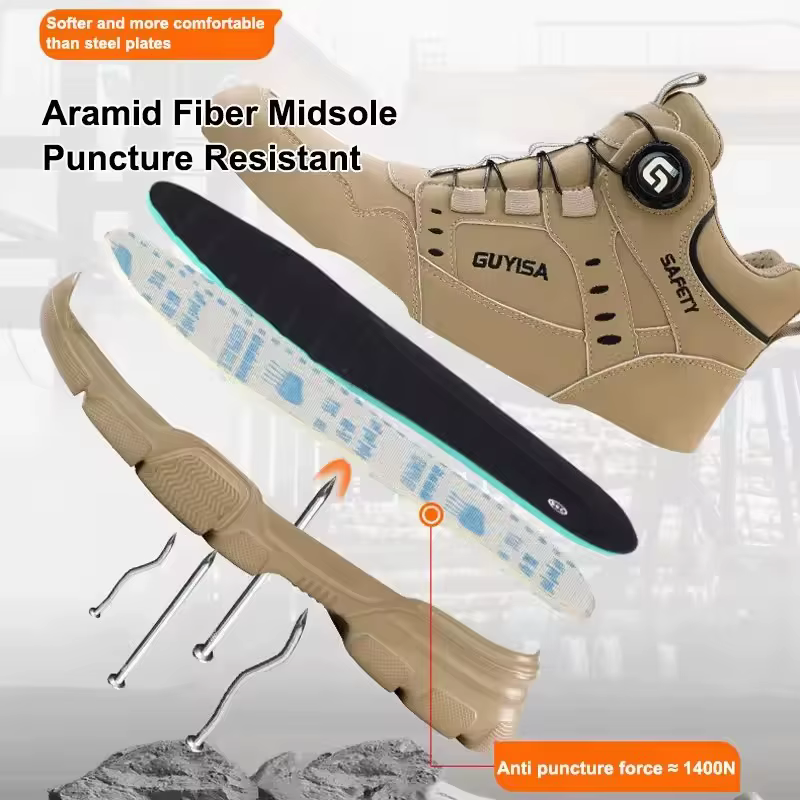 Men Rotating Button Labor Protection Shoes Anti-smash Anti Puncture Safety Shoes Work Boots Steel To