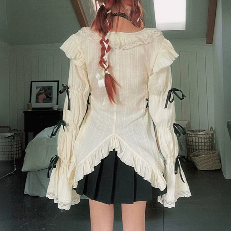 Chemise en dentelle esthétique, chemisiers irréguliers gothiques grunge, chemise bandage Harajuku, v