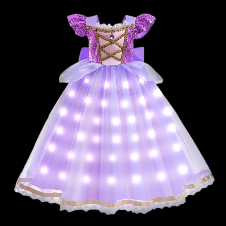Robe de princesse Elsa Anna pour filles, avec lumière LED, Costume pour enfants, vêtements de fête C