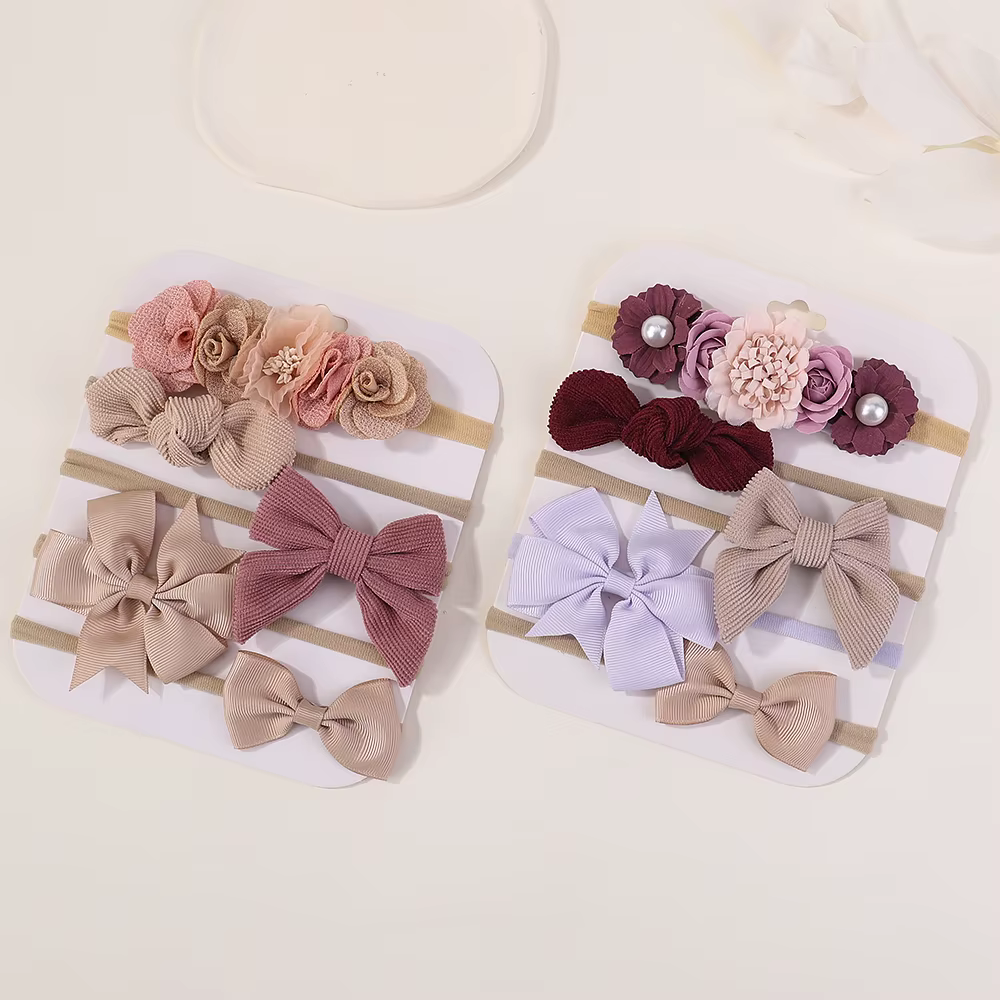 Bandeaux élastiques doux pour bébé fille, bandeaux en Nylon tricotés avec nœud papillon, 5 pièces/en