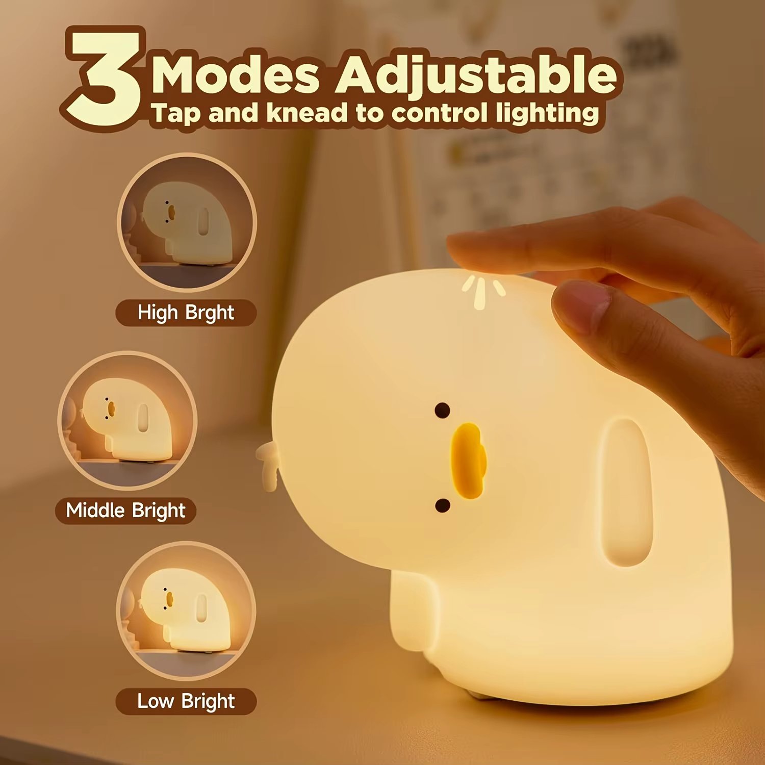 Veilleuse caneton, tactile, rechargeable avec minuterie, idéale pour la décoration de la maison, cho