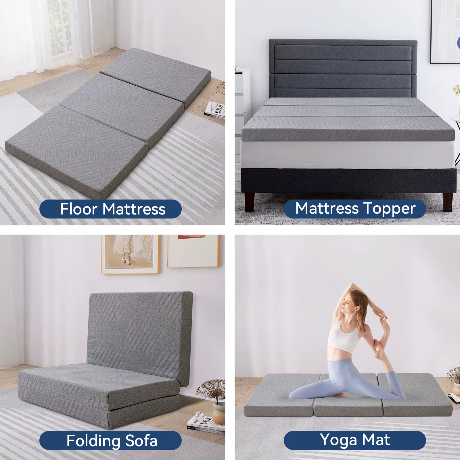 Hcore-Matelas Pliable en Mousse à Mémoire de Forme avec Sac, Surmatelas Portable pour le Sol, le Cam