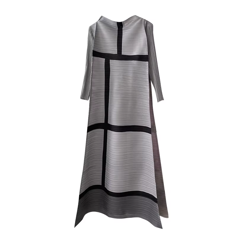 Ata Yake-Robe plissée à imprimé géométrique pour femme, créateur original, manches longues, grande t