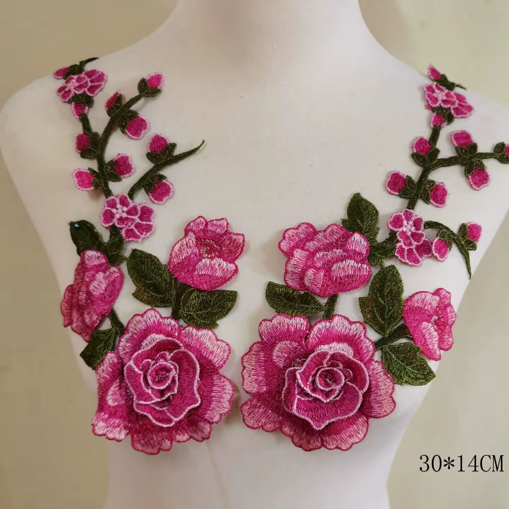 Patch brodé de fleurs 3D, 2 pièces/ensemble, pour jupe de soirée, vêtements, col en dentelle, décora