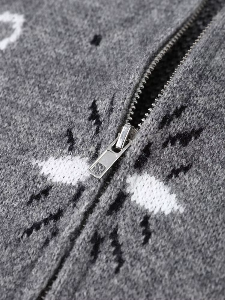 Cardigan Jacquard Printemps à Col Montant pour Femme, Manteau Chic à Manches Longues avec Fermeture