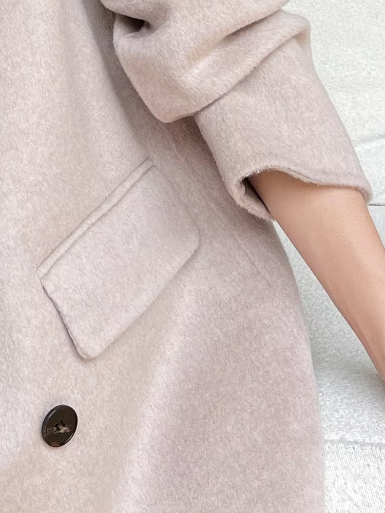 Blazer court en laine à revers crantés pour femme, 100% laine, avec poignets de travail, non doublé,
