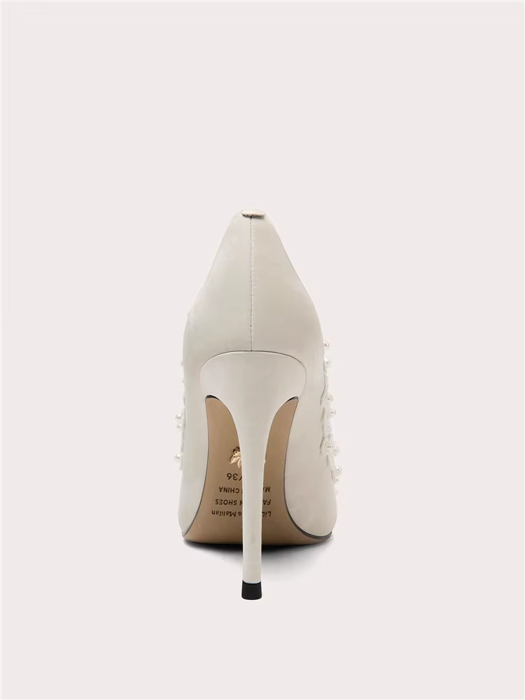 Printemps nouveau bout pointu dentelle peu profonde perle fleur tissu chaussures de mariage mince ta