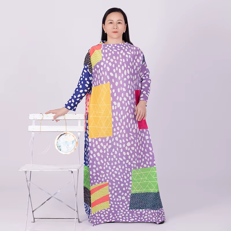 Robe plissée léopard à manches longues et col rond pour femmes, vêtements élégants pour documents, s