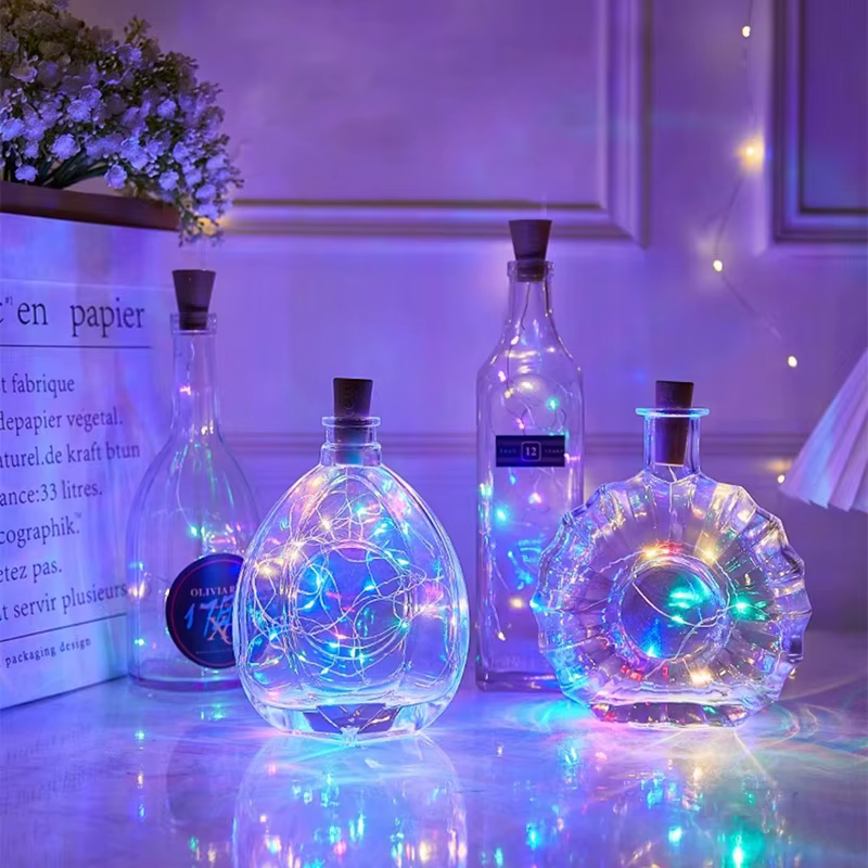 Guirlande solaire LED en fil de cuivre, 1M, imperméable, bouchon de bouteille en forme de fée, décor