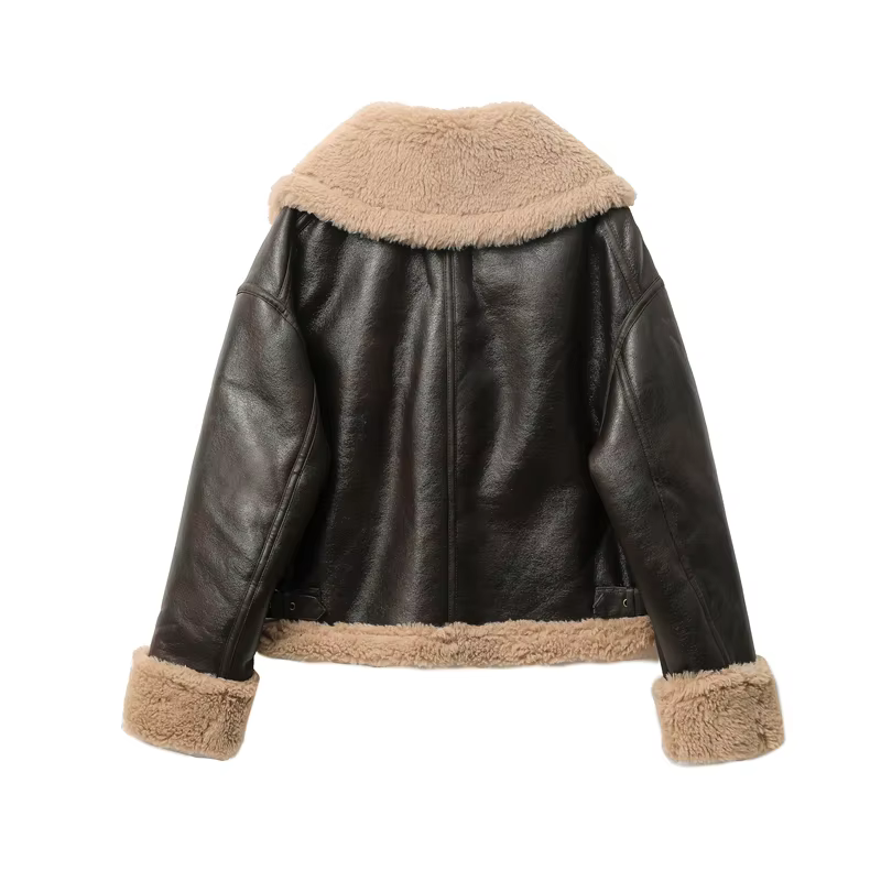 Veste courte épaisse et chaude double face pour femme, manteau marron, nouvelle collection automne h