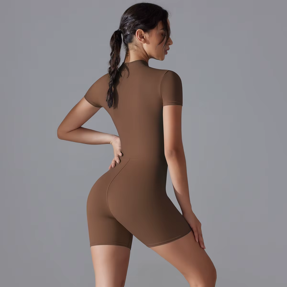 Ensemble de Yoga, combinaisons une pièce pour femmes, fermeture éclair, manches courtes, vêtements d