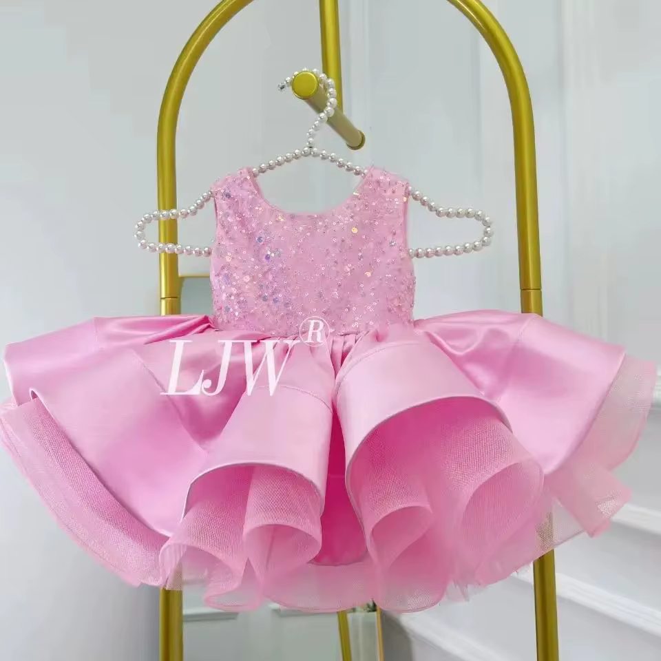 Col en v rose paillettes fleur fille robe de mariée bébé premier robe de noël élégant fête d'anniver